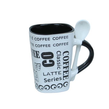 250ml Latte Design White Ceramic Mug Spoon on Handle