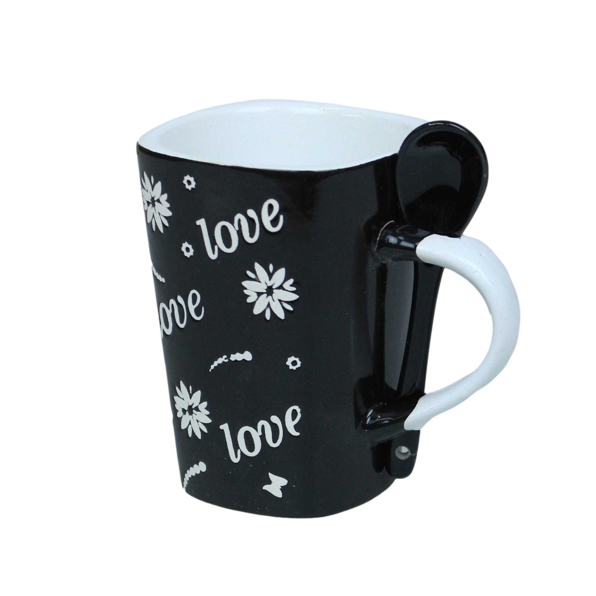 250ml Love Design Black Ceramic Mug Spoon on Handle