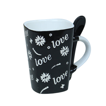 250ml Love Design Black Ceramic Mug Spoon on Handle