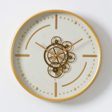 46cm White and Gold Gears Wall Clock