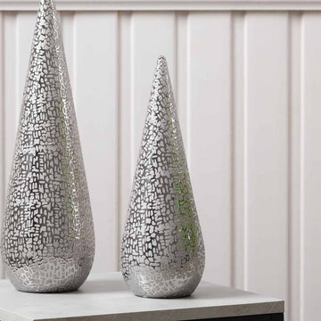 30 cm Silver Textured Cone Decoration Sculpture Figurine Living Room Ornament