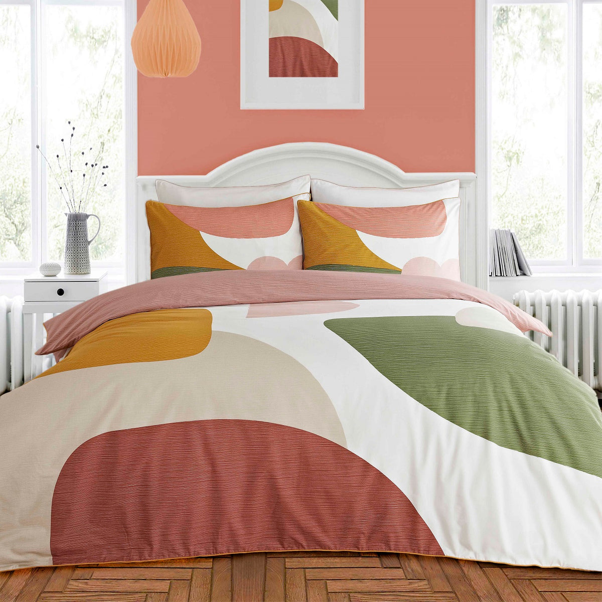Block Duvet Cover Piped Edge Quilt Mustard Yellow King