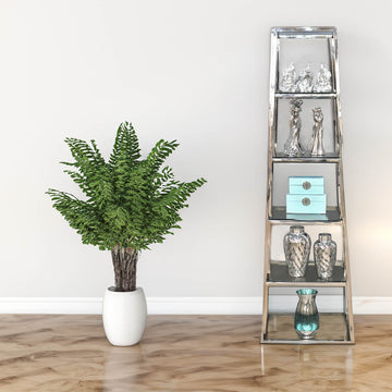 Silver Stainless Steel 5 Tier Ladder Glass Shelves