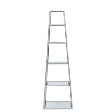 Silver Stainless Steel 5 Tier Ladder Glass Shelves