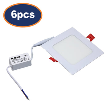 6Pcs Rother Square 6W LED Recessed Panel Light