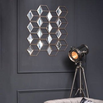 Set of 4 Honeycomb Wall Mounted Mirror Brushed Gold