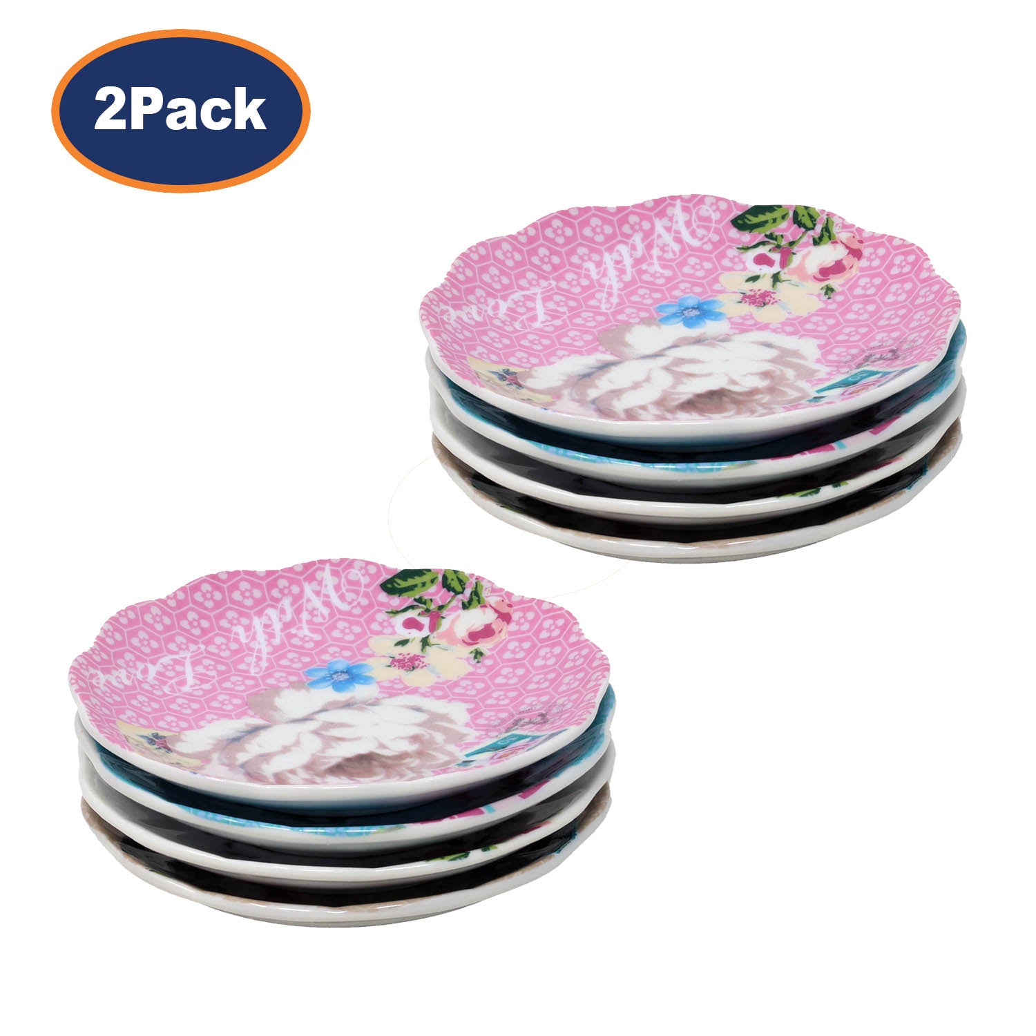 2Packs of 4Pcs Small Bird Flower Butterfly Pattern Ceramic Plates