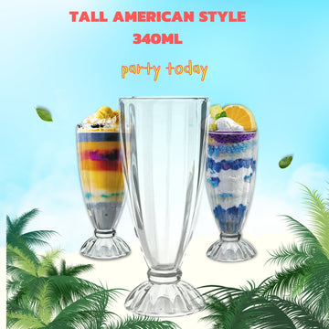 4Pcs 340ml Clear Round Tall Milkshake Dessert Glasses