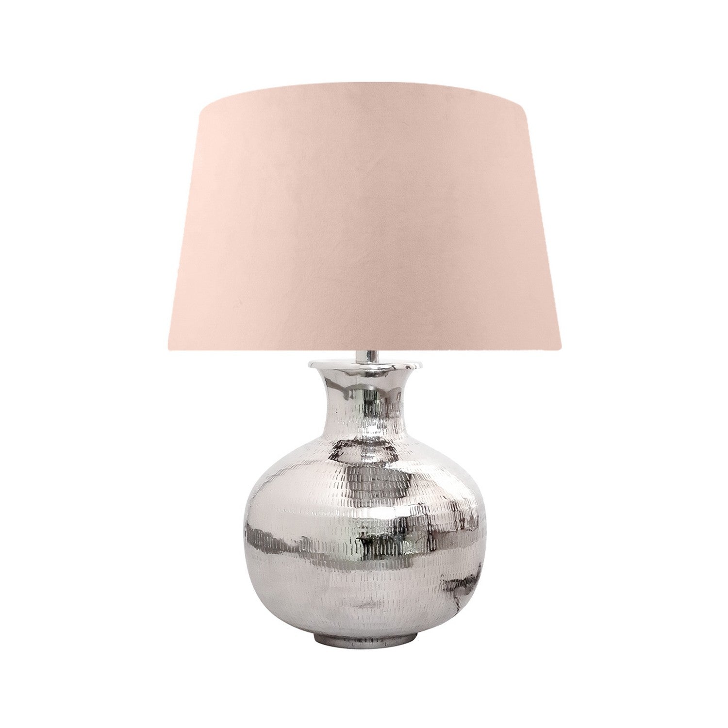 40 cm Nickel Plated Base  Table Lamp with Pink Shade