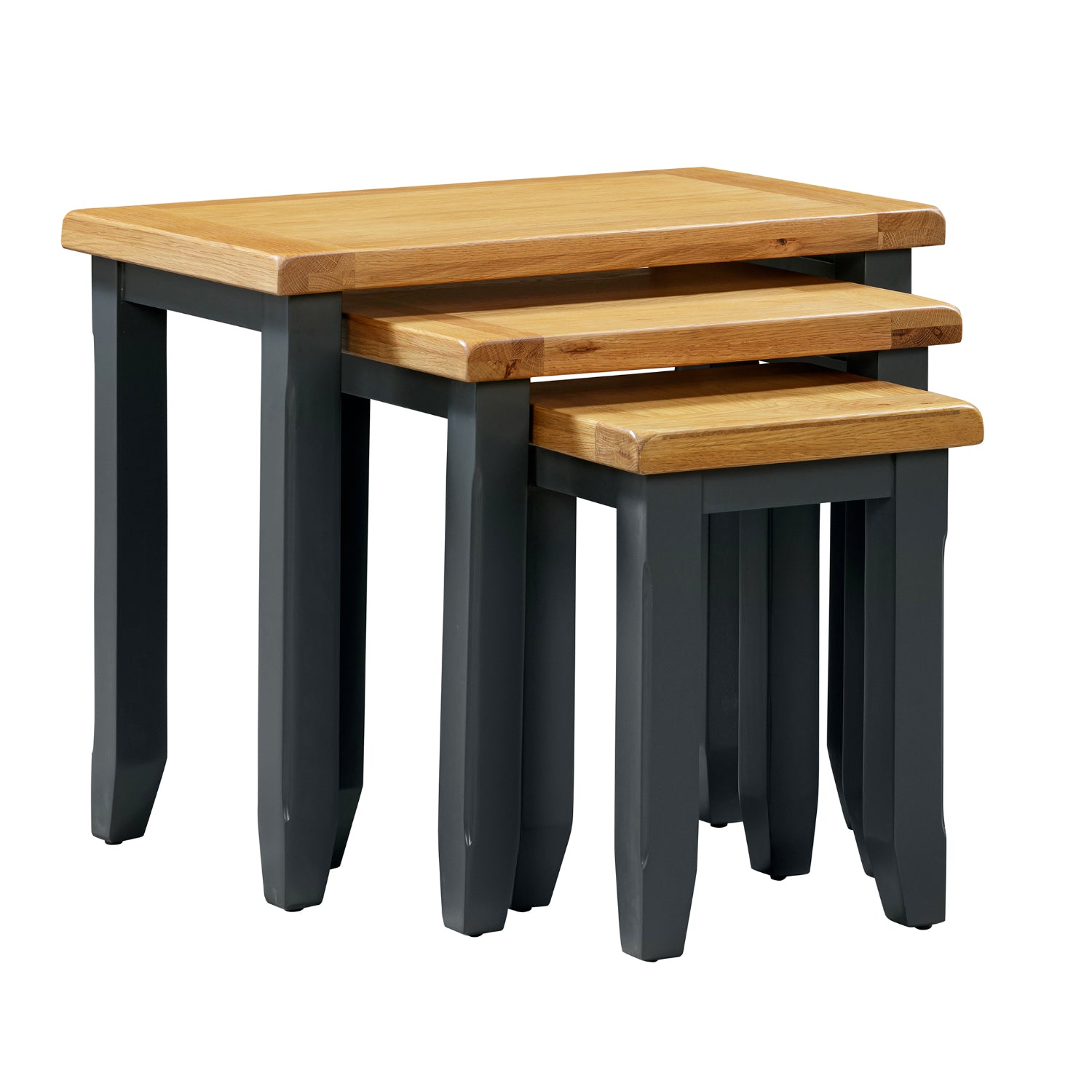 Set of 3 Capri Natural Oak Wood Nesting Tables Westbury Blue