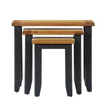 Set of 3 Capri Natural Oak Wood Nesting Tables Westbury Blue