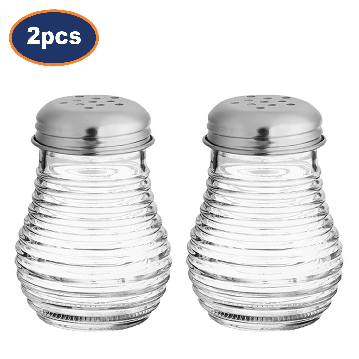 2Pcs Glass Ribbed Design Pepper Shakers