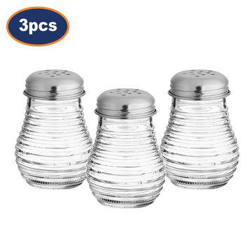 3Pcs Glass Ribbed Design Salt & Pepper Shaker