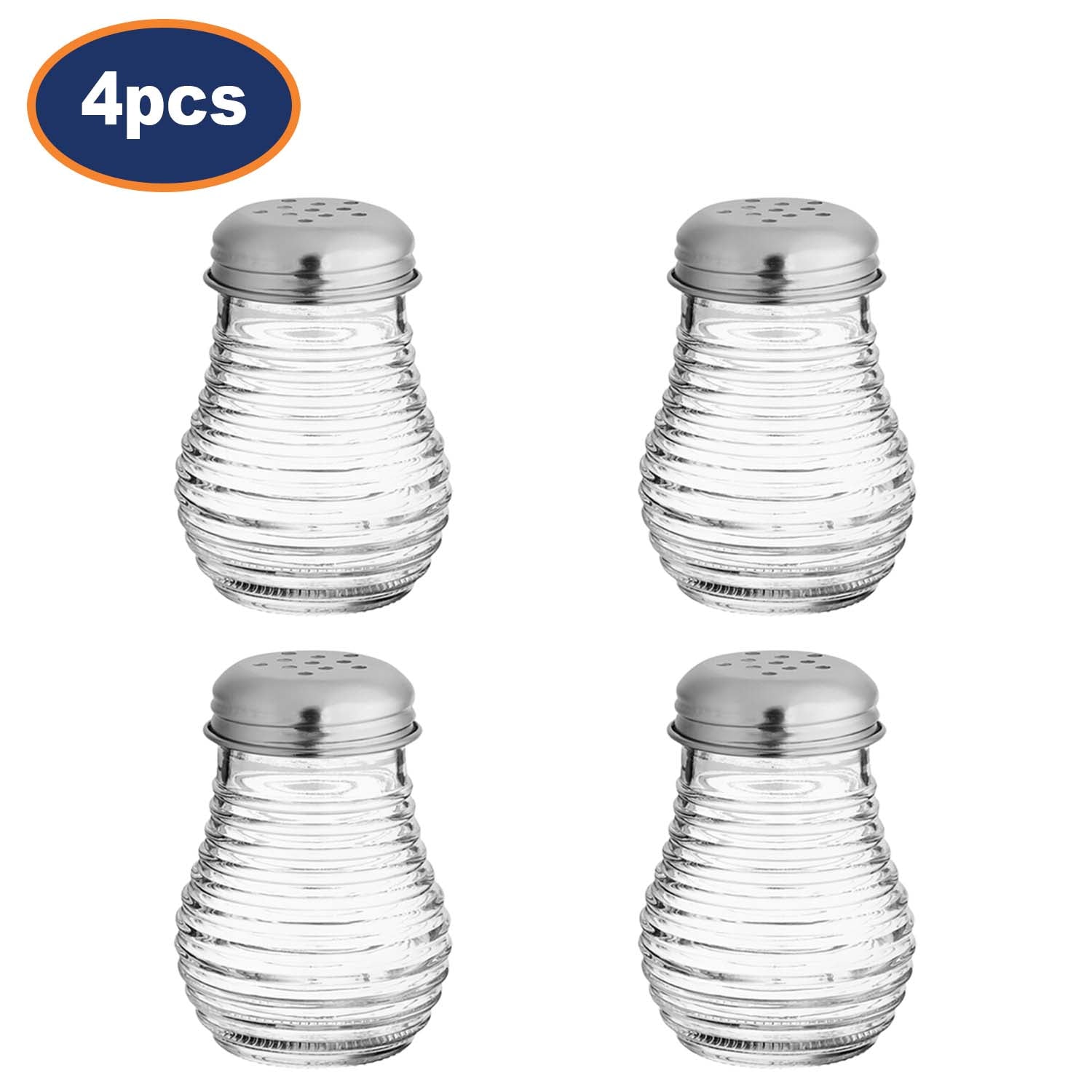 4Pcs Glass Ribbed Design Pepper Shakers