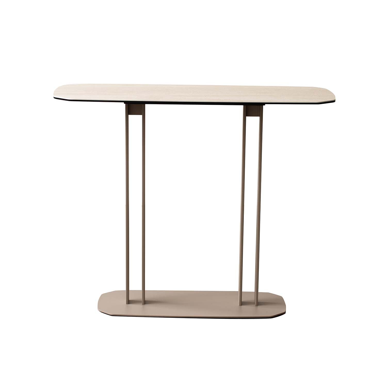 Travertine Ceramic Glass Top Cappuccino Metal Frame Console Table