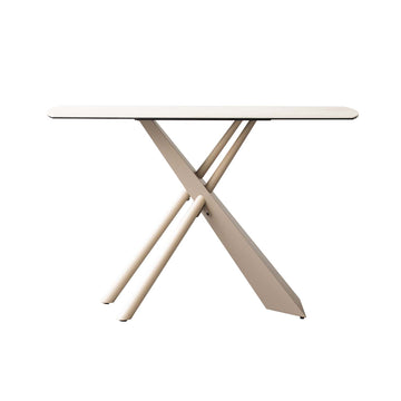 Ceramic Glass Top Crisscross Metal Frame Console Table