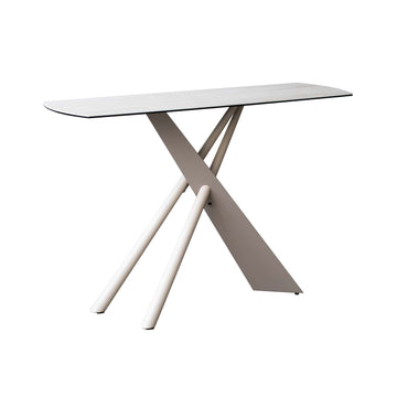 Ceramic Glass Top Crisscross Metal Frame Console Table