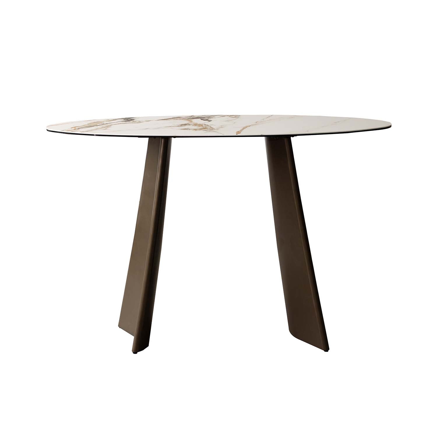 Ceramic Glass Top Marble Effect Brown Metal Frame Console Table