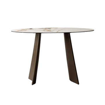 Ceramic Glass Top Marble Effect Brown Metal Frame Console Table