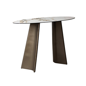 Ceramic Glass Top Marble Effect Brown Metal Frame Console Table