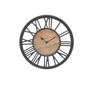 Small Round 40cm Black and Natural Wood Wall Clock