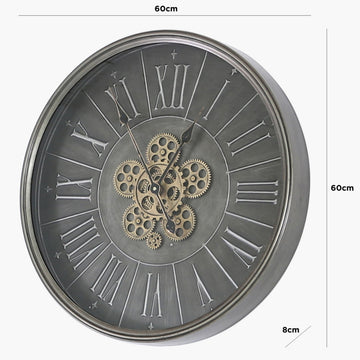 Round 60cm Dark Grey Gears Wall Clock