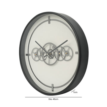 46cm White Metal Moving Gears Wall Clock