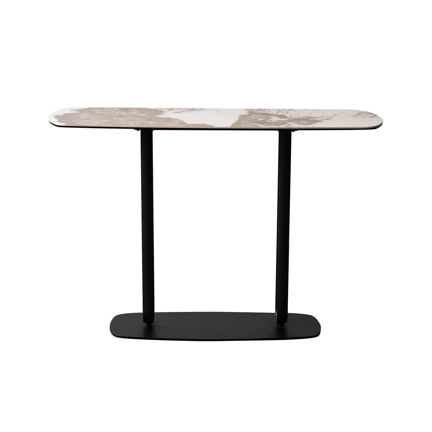 Ceramic Glass Marble Effect Top Black Metal Frame Console Table