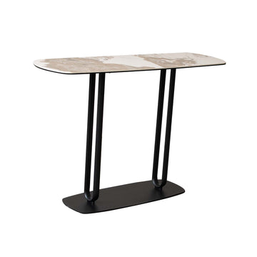 Ceramic Glass Marble Effect Top Black Metal Frame Console Table