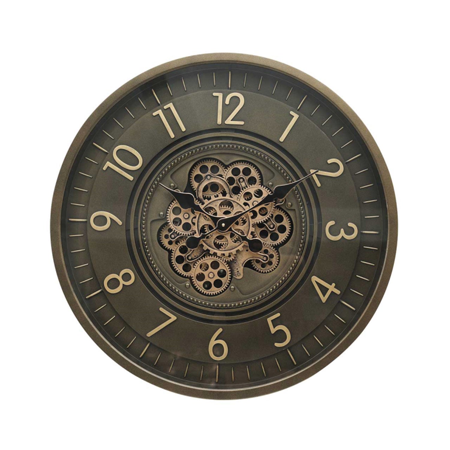 46cm Coffee Brown Metal Moving Gears Wall Clock