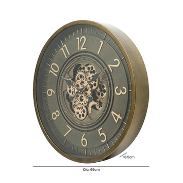 46cm Coffee Brown Metal Moving Gears Wall Clock