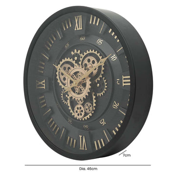 46cm Black Gold  Moving Cogs Wall Clock