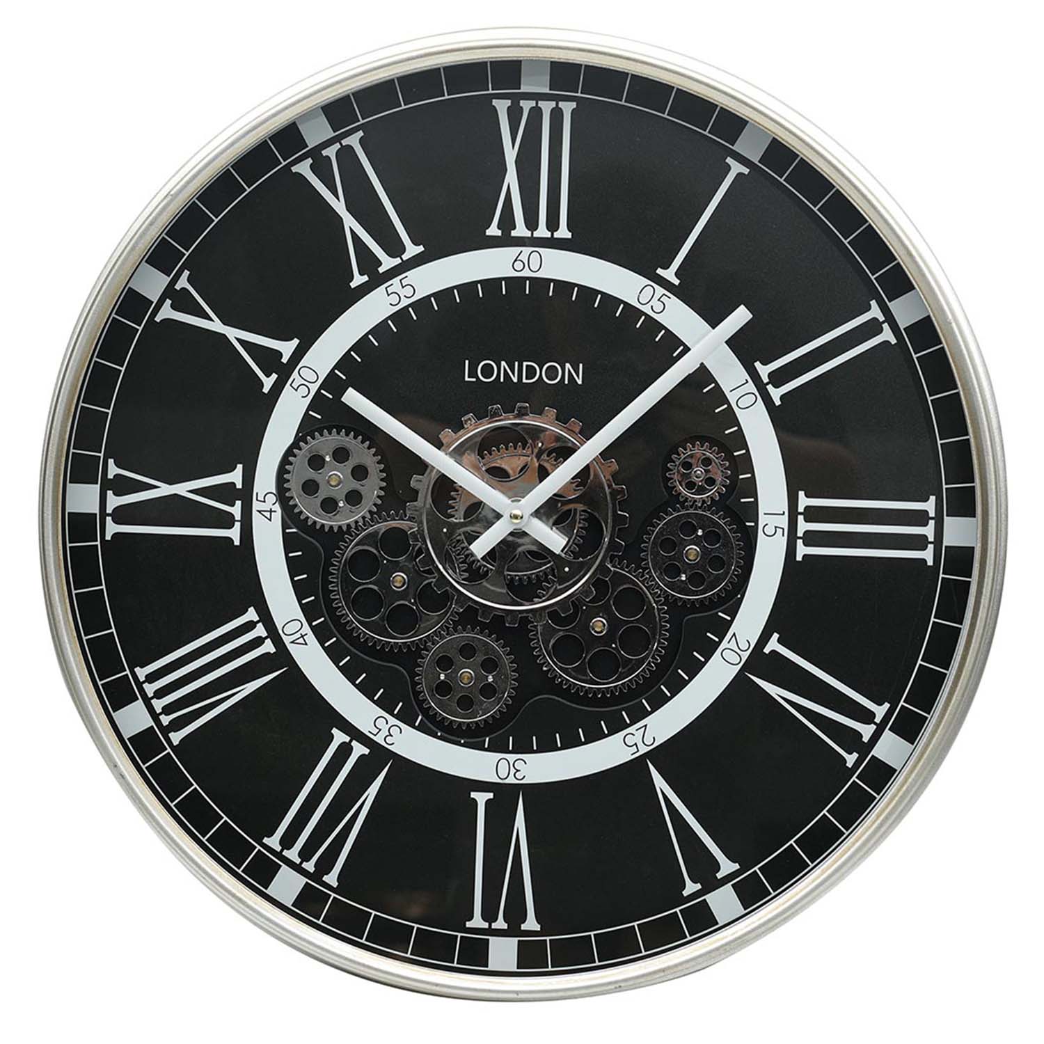 53cm Black Grey Moving Gears Wall Clock