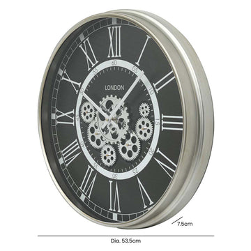 53cm Black Grey Moving Gears Wall Clock
