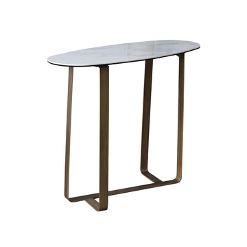 Marble Effect Glass Ceramic Top Gold Metal Frame Console Table