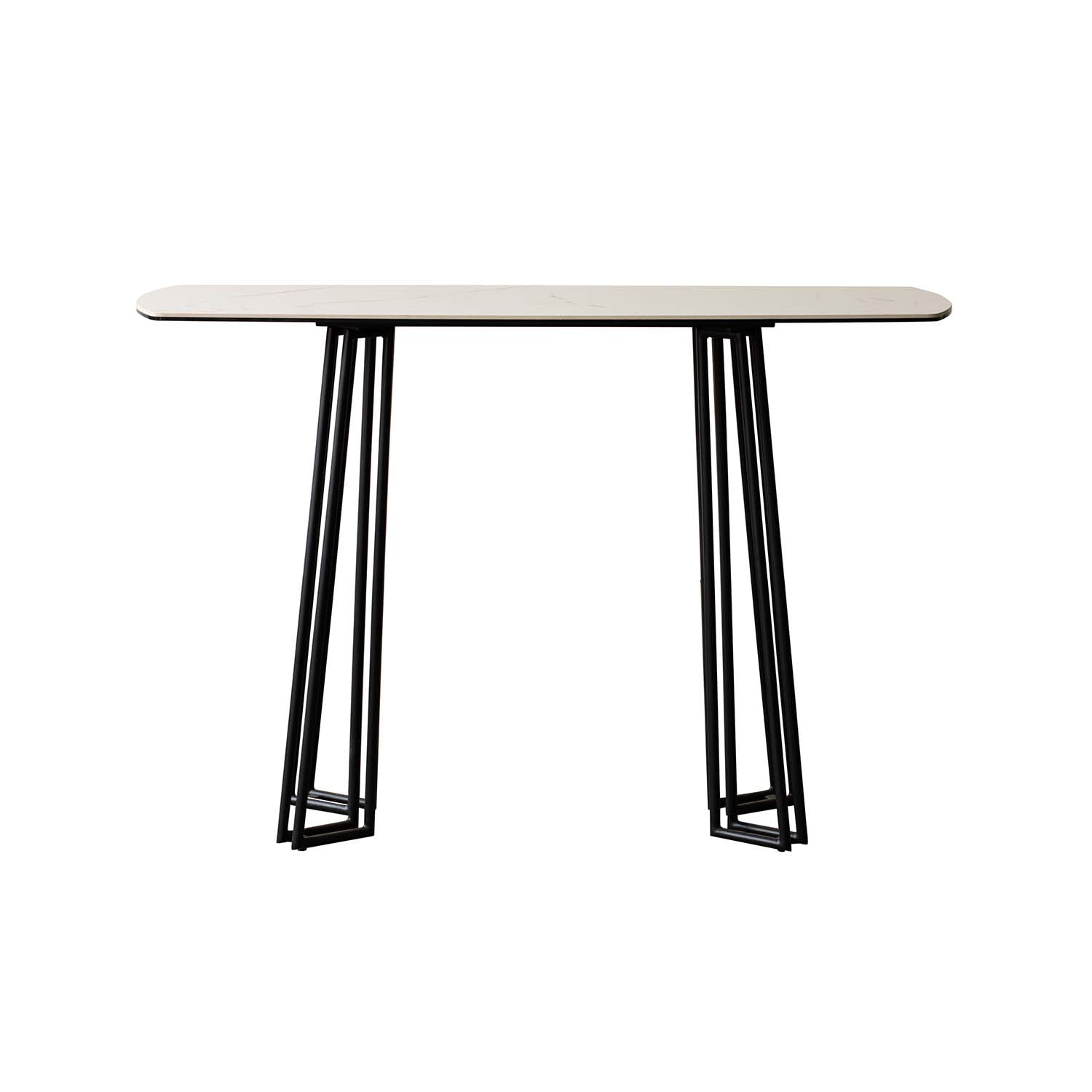 White Ceramic Glass Top Black Geometric Metal Frame Console Table