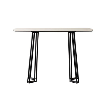 White Ceramic Glass Top Black Geometric Metal Frame Console Table