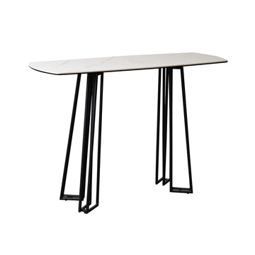White Ceramic Glass Top Black Geometric Metal Frame Console Table