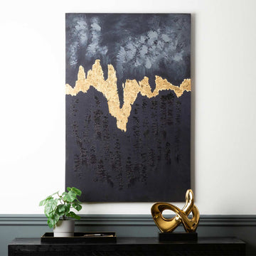 Large Black and Gold Abstract Canvas Hanging Wall Art