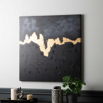 Small Black and Gold Abstract Canvas Hanging Wall Art