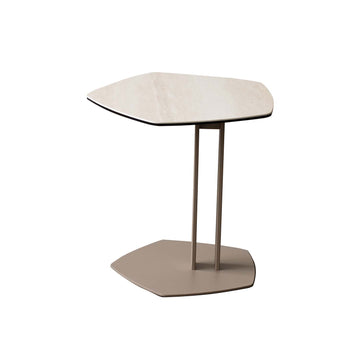 Travertine Ceramic Glass Top Cappuccino Metal Frame Side Table