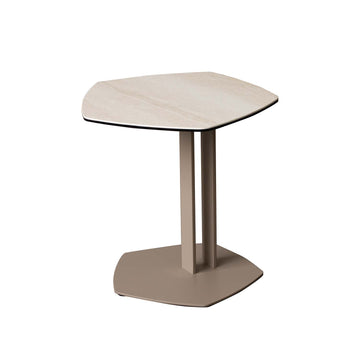Travertine Ceramic Glass Top Cappuccino Metal Frame Side Table