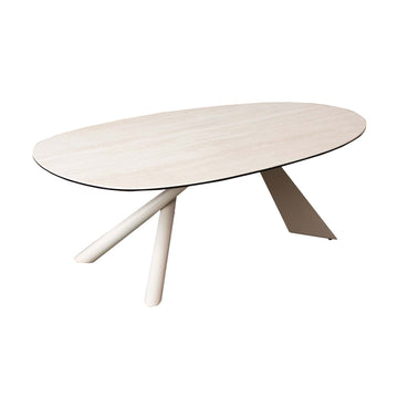 Ceramic Glass Top Crisscross Metal Frame Coffee Table