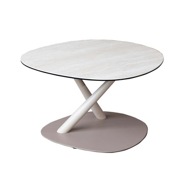 Ceramic Glass Top Crisscross Metal Frame Side Table