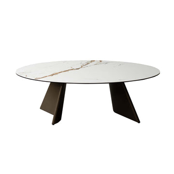 Ceramic Glass Top Marble Effect Brown Metal Frame Coffee Table