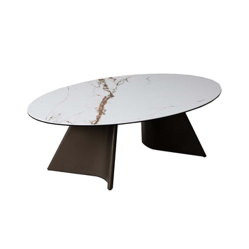 Ceramic Glass Top Marble Effect Brown Metal Frame Coffee Table