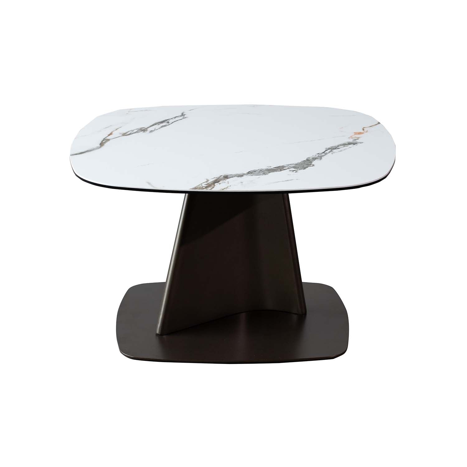 Ceramic Glass Top Marble Effect Brown Metal Frame Side Table