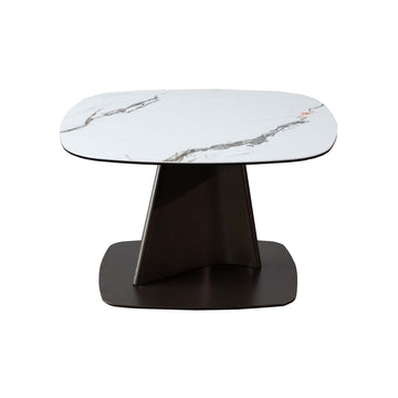 Ceramic Glass Top Marble Effect Brown Metal Frame Side Table