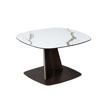 Ceramic Glass Top Marble Effect Brown Metal Frame Side Table