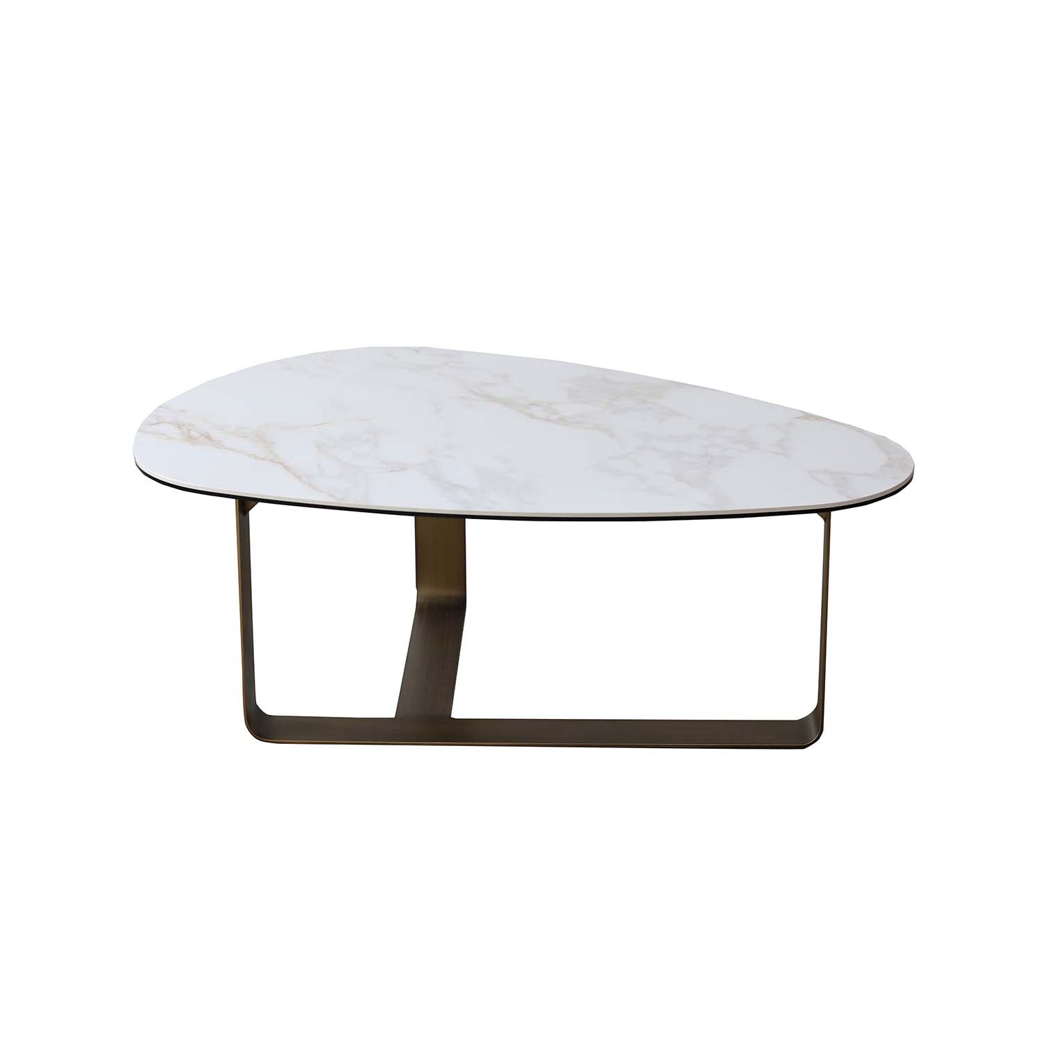 Marble Effect Glass Ceramic Top Gold Metal Frame Coffee Table